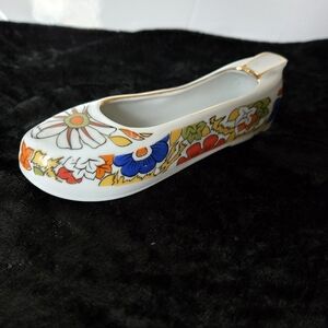 Golden Apricot Korea Floral Porcelain Shoe Trinket Holder Vintage Decor